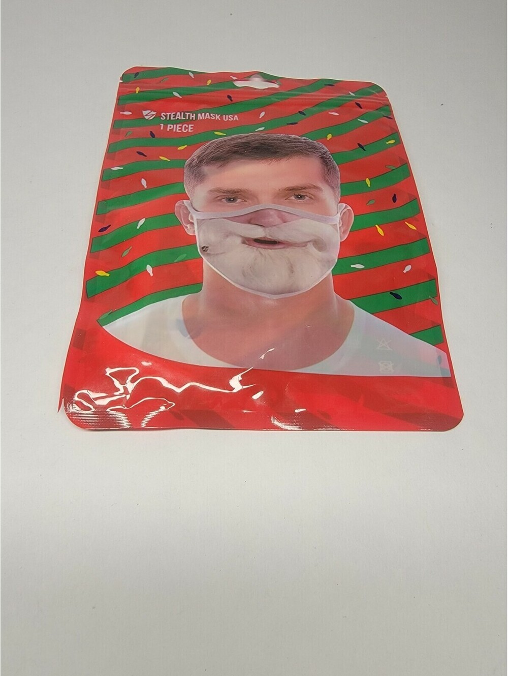 Happy Smiling Santa Beard Christmas Face Mask, Funny Christmas Face Mask